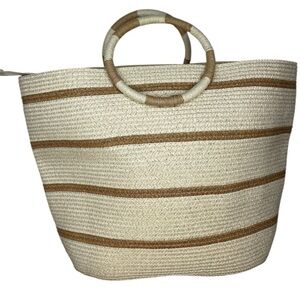 NWOT Summer Beach Bag Straw Tote Large Woven Straw Beach Vacation Zipper Closure